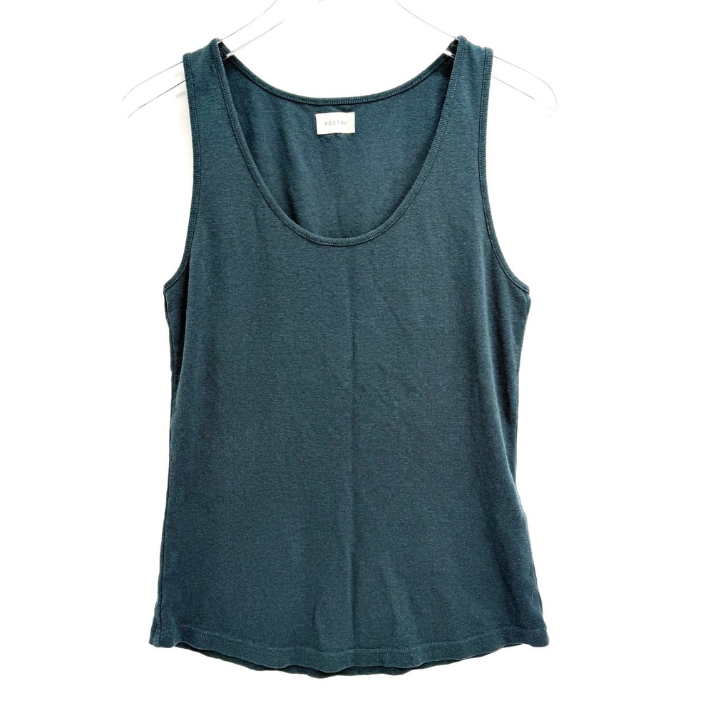 Poetry Hemp Organic Cotton Tank Top Size 12 Scoop Neck Teal Blue Green